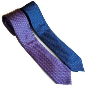 2 NWT Michael Kors Elsen Solid Tie 57" Blue Purple Silk Blend